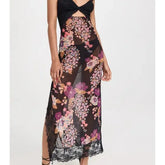 Floral Print Lace Patchwork Cutout V-Neck Midi Dress
